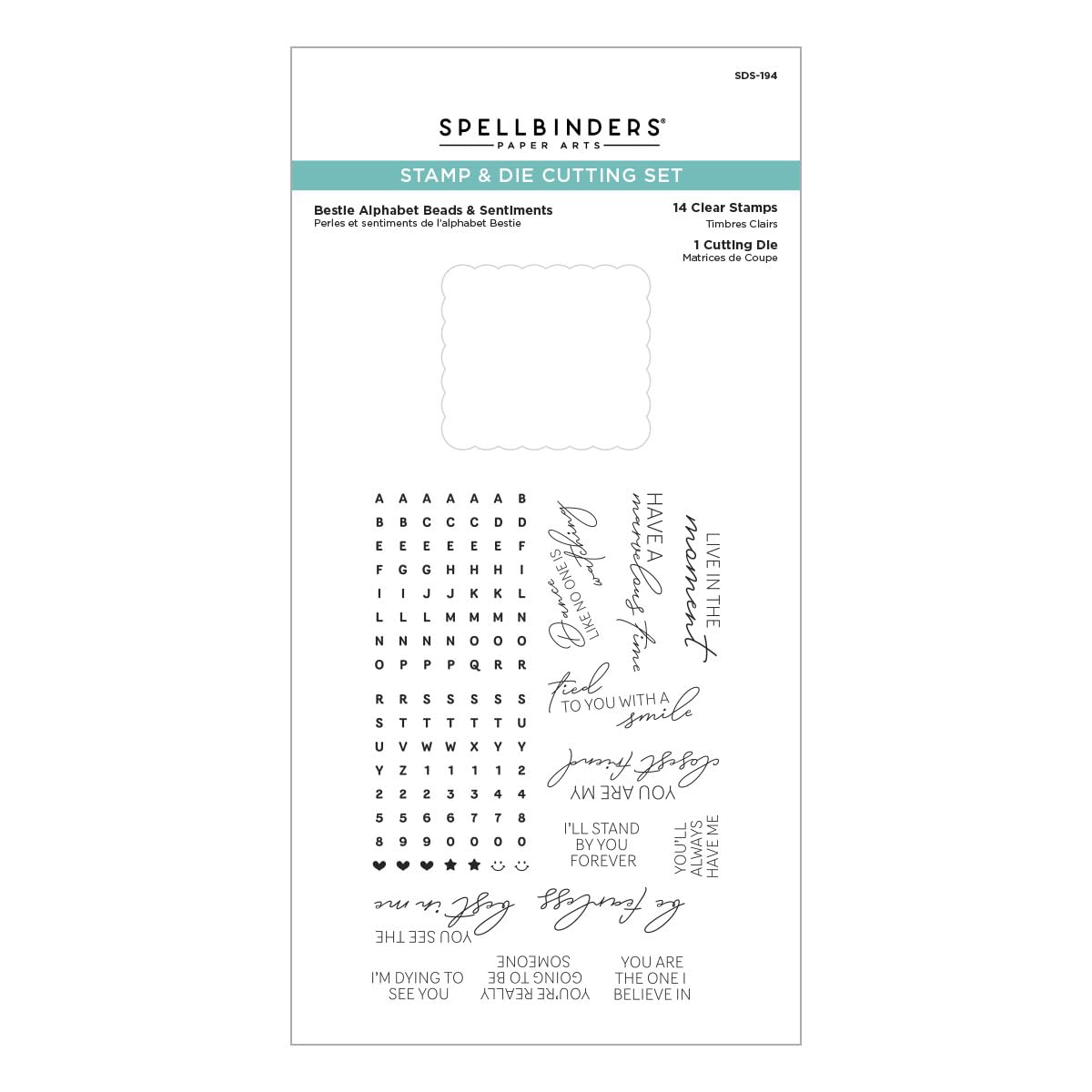 Spellbinders Clear Bestie Alphabet Beads & Sentiments Stamp & Die Set From The Beads Of Friendship Collection
