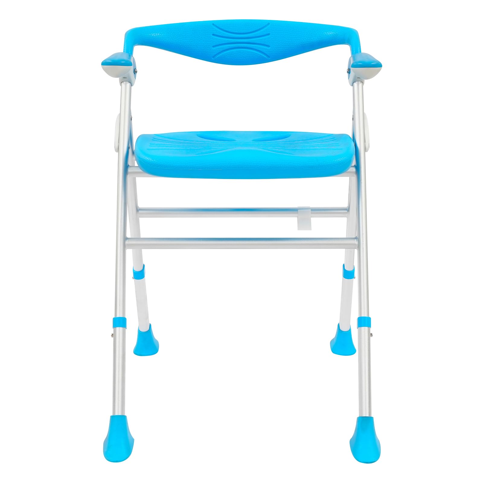 Silla de ducha para personas mayores, plegable, con respaldo y reposabrazos, altura regulable de 63,4 a 74 cm, con almohadillas antideslizantes para los pies, hasta 180 kg, color verde claro