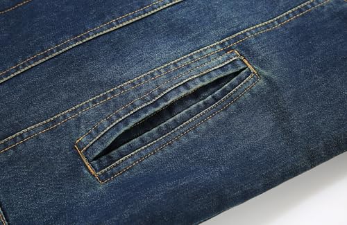 Image of HOW'ON Men's Plus Cotton Warm Fur Collar Sherpa Lined Denim Jacket Button Down Classy Casual Quilted Jeans Coats Outwear