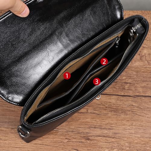 Plant-tanned Cowhide Men's Clutch Bag, Leather Wrist Strap Clutch Bag, Black Zipper Casual Clutch Bag.3