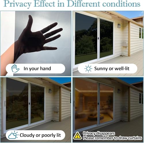 Image of CREON Window Film One Way Daytime Privacy Window Sun Blocking Anti UV Heat Blocking See Out Not Window Door Covering Window Tinting Film, Light Black (24x48 in)