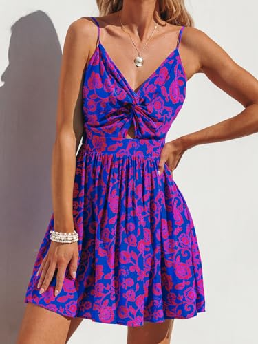 CUPSHE Women's Mini Dress Floral Twisted V Neck Sleeveless Short Dress Pleated Self Tie Back Mini Dress2