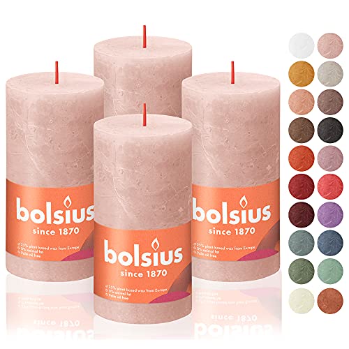 BOLSIUS 4 Pack Misty Pink Rustic Pillar Candles - 2.75 X 5 Inches - Premium European Quality - Includes Natural Plant-Based Wax - Unscented Dripless Smokeless 60 Hour Party and Wedding Candles