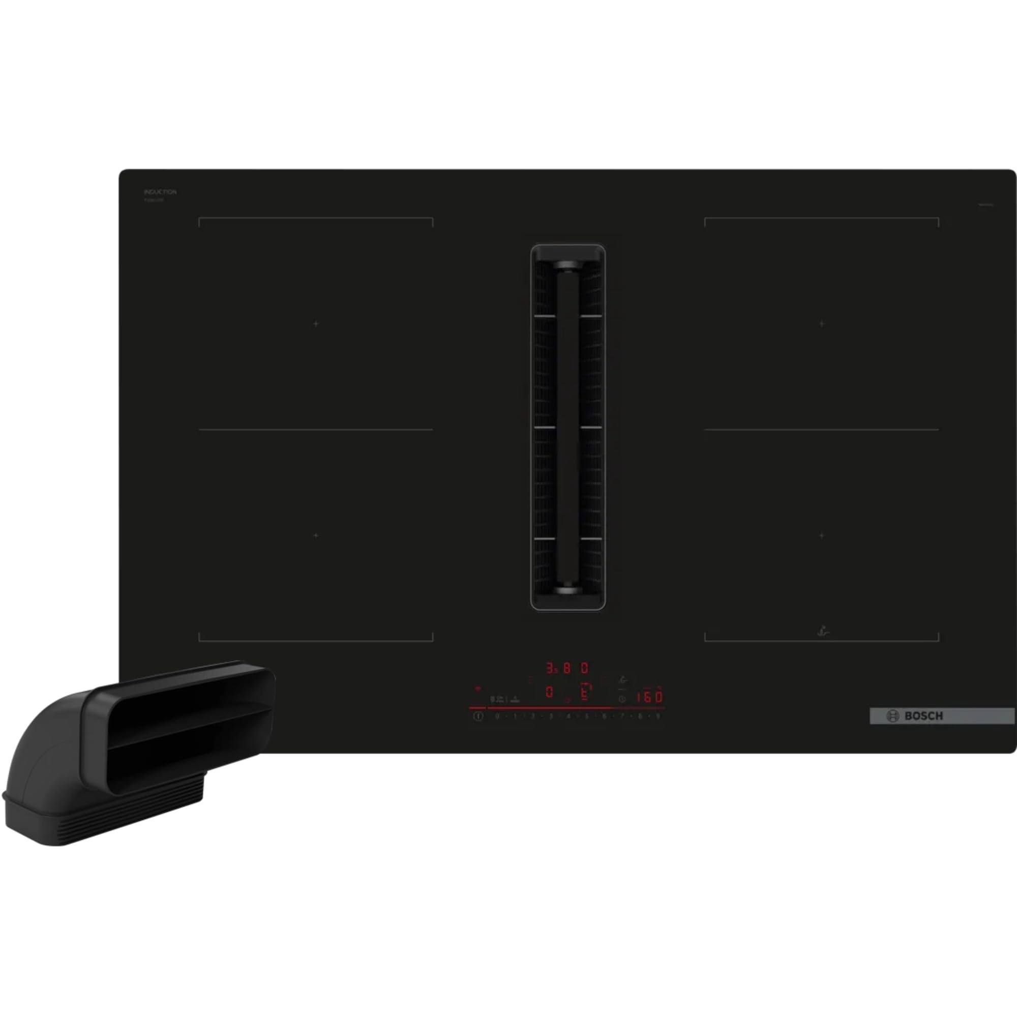 Bosch PVQ811HGA7 Series 6 Smart Induction Hob with Extractor (Self-sufficient), 80 cm Width, Flat L Channel, Made in Germany, CombiZone, Automatic Ventilation, PowerBoost, Control