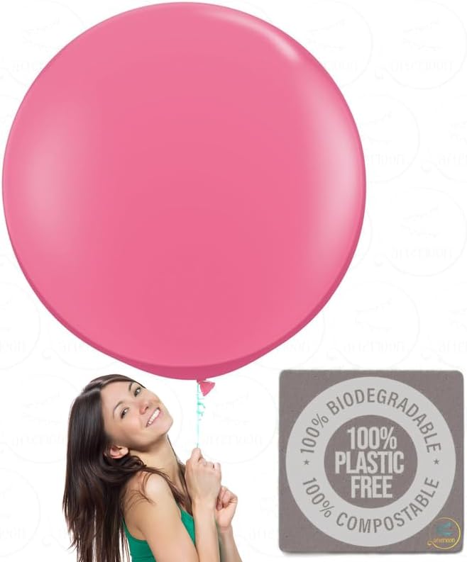 Biodegradable Balloons 6 pcs 36 Inch Orb Perfect Round Giant Extra Large Hot Pink, Thickened Strong Natural Latex Jumbo XL Big Helium Float, Gender Reveal Birthday Party Decorations