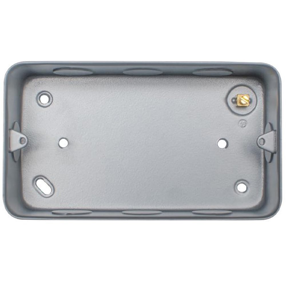 2 Gang 40mm Surface Mount Metal CLAD Back Box Switches & Sockets Rounded Earth - Heavy Duty Strong Wall Plate Holder