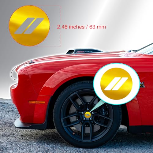 Image of IPG Compatible with Dodge Charger, Challenger, Durango (2017-2023) Wheel Center Cap Overlay Decal Sticker Wrap Kit - Hash Rhombus Design - Personalize Your Vehicle (Outer Logo, Shiny Yellow)
