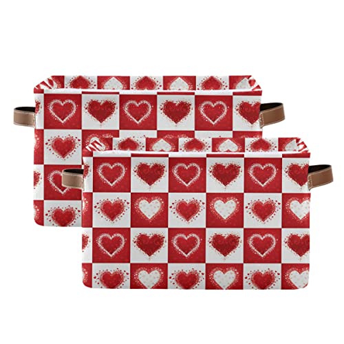 Image of Happy Valentine's Day Love Heart Storage Basket Fabric Laundry Baskets Red White Buffalo Plaid Storage Boxes Organizer Bag for Baby Cloth Dog Toy Book Storage Cubes Shelf Closet Bins 16x12x8 Inches