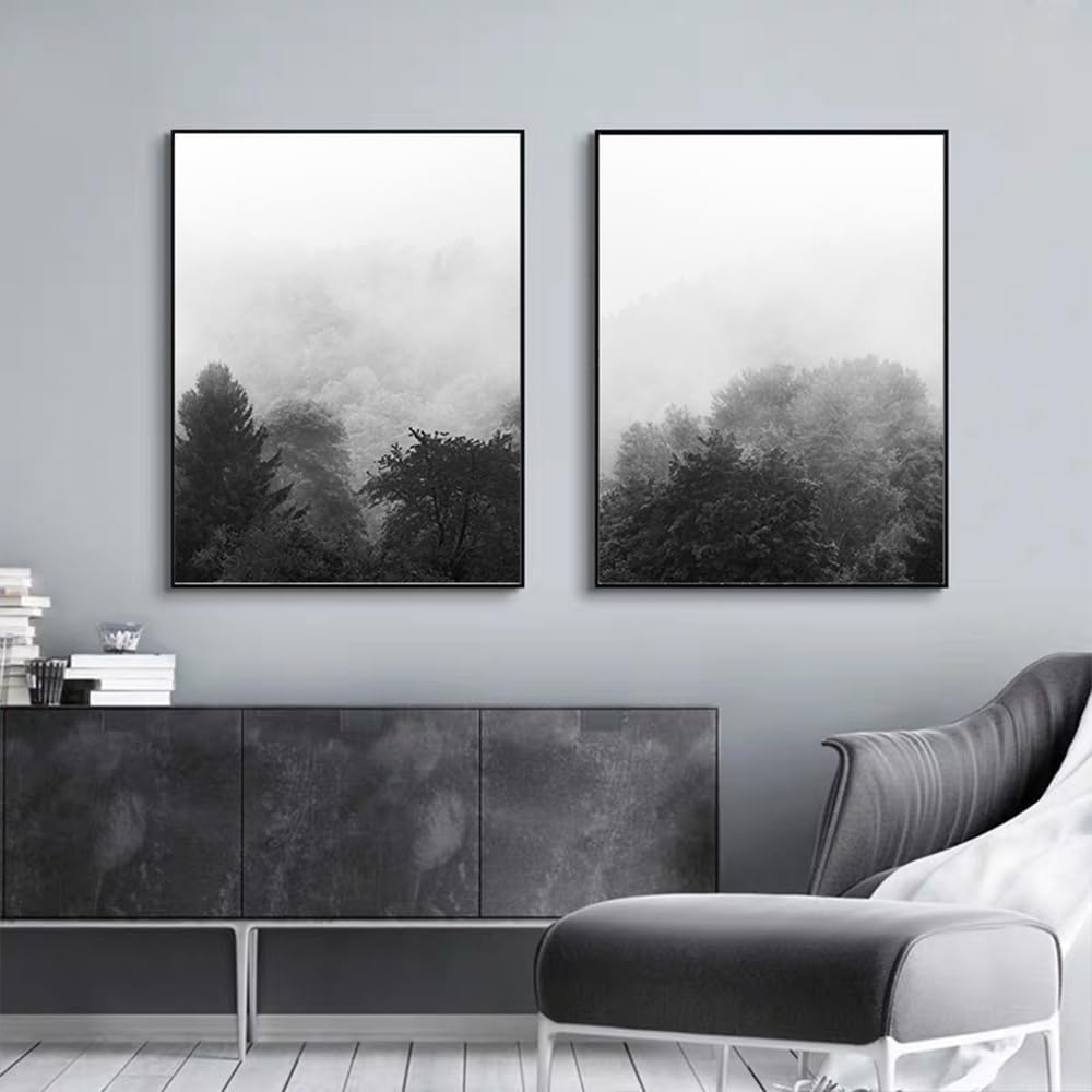 WBYZAC Set of 2-Abstract Forest Mist Scenery Simple Artistic Conception Style Canvas Printing Painting,Living Room Dining Hall Bedroom Home Office Decor-40 * 50cm (No Frame)