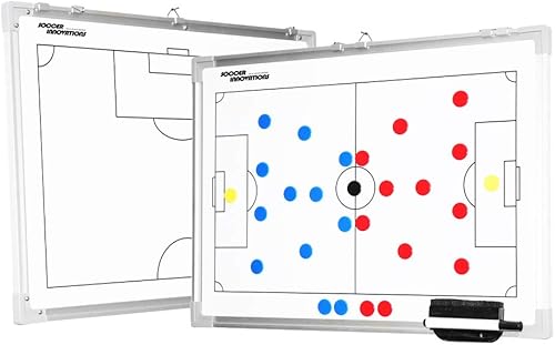 Soccer Innovations Tablero táctico magnético de doble cara de lujo para entrenador de fútbol, campo completo de borrado en seco en la parte