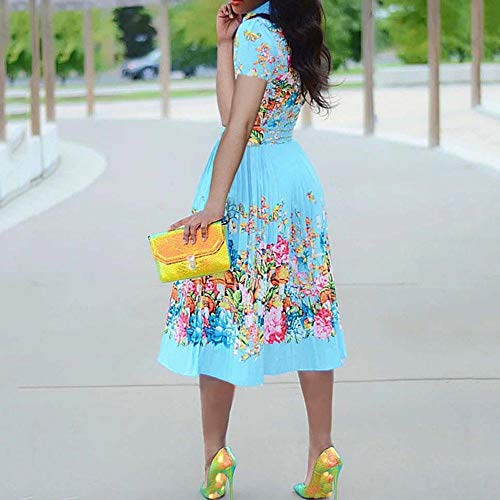 VERWIN Lapel Three-Quarter Sleeve Knee Length Pleated Floral Women's Sheath Dress2