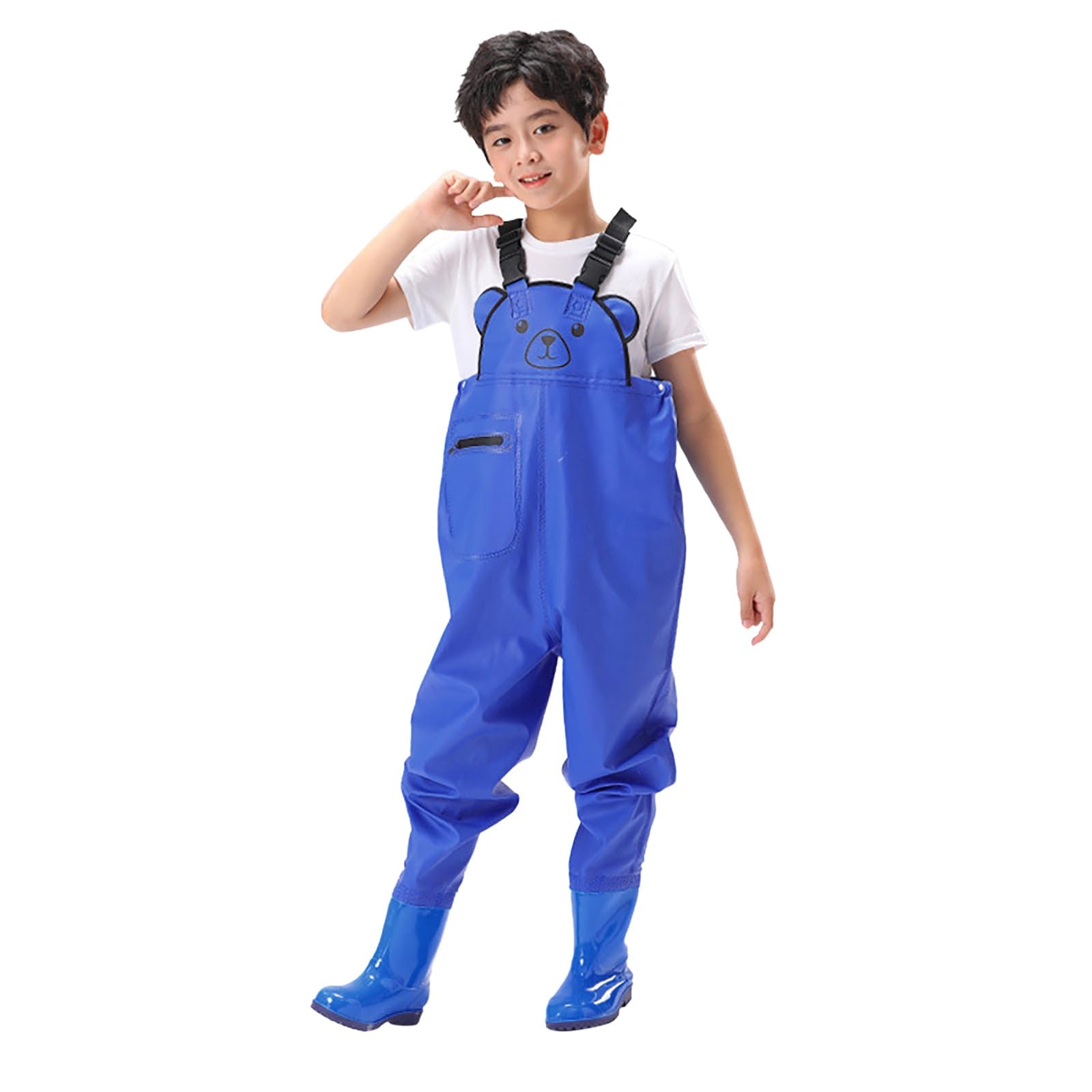 Pantalon de pêche garçon imperméable avec bottes intégrées soudées étanches