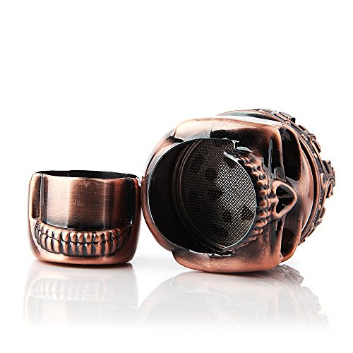 3-Part Skull-Themed Herb Grinder, With Filter, Pollen Screen, Copper Coloured