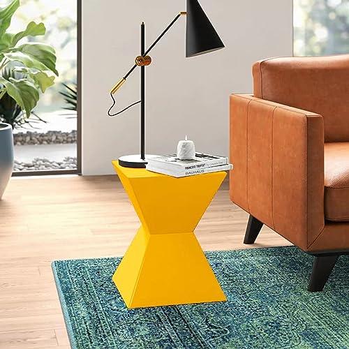 Image of Wooden Block Accent Side Table in Antique Wooden Design, Fully Assembled, End, Bedside Table and Nightstand, for The Living Room and Bedroom-Yellow