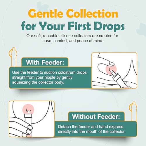 Honeybee Baby Colostrum Collector Kit | Reusable Silicone Breast Milk Collector for Harvesting Colostrum Breastmilk, Pre-Sterilized Includes Storage Case & Cotton Wipe | Set of 7 Collectors, 5mL Each