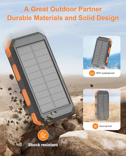 Solar Charger Power Bank 38800mAh, 22.5W USB-C Fast Charging Portable Charger with 4 Built-in Cables, External Battery Pack with Dual LED Emergency Flashlights for Camping, Hiking, Outdoor Use - Image 6