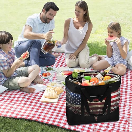 Bird American Flag Black Large Insulated Tote Bag for Grocery Shopping Reusable Tote Bags for Women Men, Cooler Bag with Zippered Top & Handles for Beach Picnic Travel3