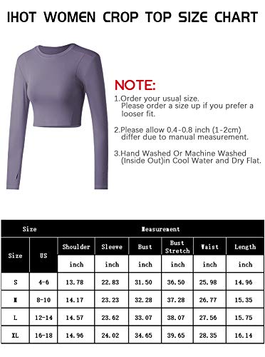 IHOT Pacote com 2 camisetas femininas cropped para treino, manga comprida, atléticas, ioga, gola red