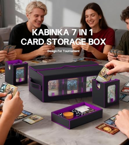 Image of Kabinka MTG Commander Deck Box, 6-Deck Modular Card Case with 100 PCS Card Sleeves, Dice Tray - Holds 600+ Double-Sleeved Cards, 35PT Magnetic Holders for TCG /EDH (Black Purple)
