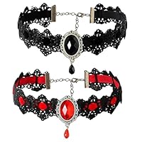 Bipl 2 Stück Gothic Schmuck, Kette Halloween, Vintage Halloween Accessoires, Damen-Halsketten (Rot + Schwarz)