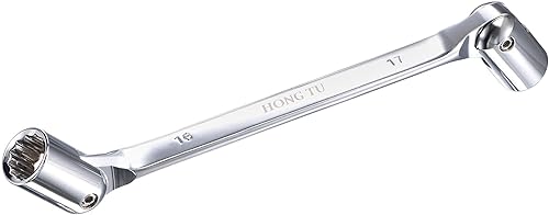 uxcell Llave de cabeza flexible de 12 puntos, 0.630in x 0.669in, extremo de caja giratoria doble métrico, CR-V rotación de 180 grados para