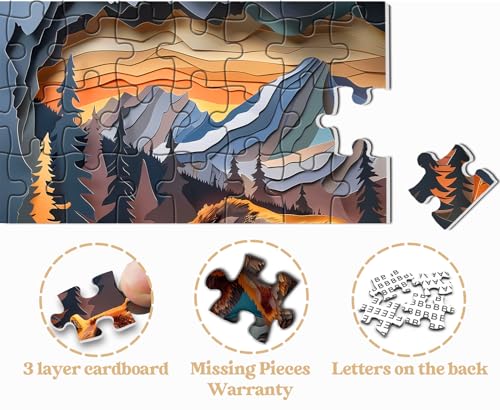 Puzzles de oso animal para adultos 1000 piezas, rompecabezas difíciles de cortar en papel, naturaleza planta bosque montaña como decoración de hogar miniatura 5