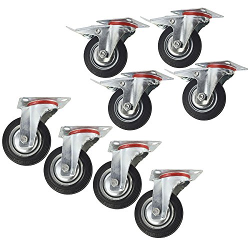 Image of 4" (100mm) Rubber Swivel and Swivel with Brake Castor Wheel (8Pack) CST04_05