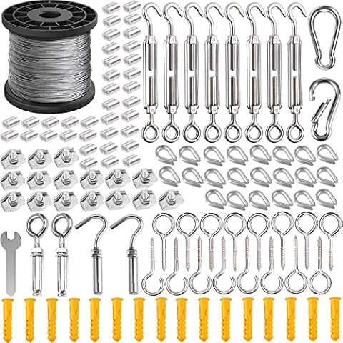 60M Garden Wire For Climbing Plants Training Wire Rope Kits, AMLOOPH Stainless Steel Metal Cable Garden Wire Heavy Duty 2mm Catenary Wire Trellis Fence Wire Kit With Turnbuckle Tension Wire Tensioner Cover