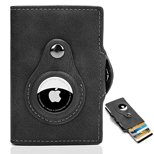 GRKJGytech Airtag - Cartera con compartimento para monedas, color negro, marrón, normal, Cartera Cover