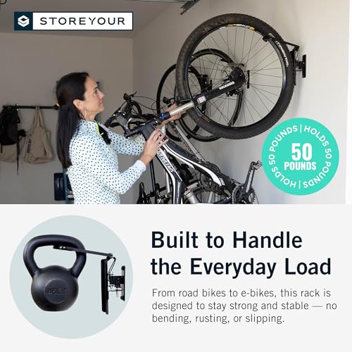 Image of StoreYourBoard Bike Hangers for Garage | Garage Bike Rack Wall Mount, Vertical Bicycle Rack for Garage | 124 Swivel Bike Wall Mount with Stopper, Holds 50lbs, Fits All Wheel Diameters, Max 2.6 inch Tires