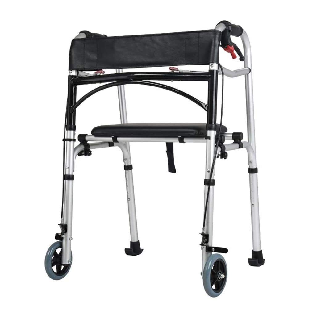 Andador con ruedas para personas mayores, andador de viaje plegable con ruedas y freno de mano, marco de aluminio de altura ajustable, compacto y portátil