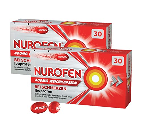 NUROFEN Miękkie kapsułki 400 mg ibuprofen w przypadku bólu – 2 razy szybciej wchłaniane przez organizm, długotrwałe działanie dzięki płynnemu ibuprofowi – duże opakowanie – 2 x 30 miękkich kapsułek