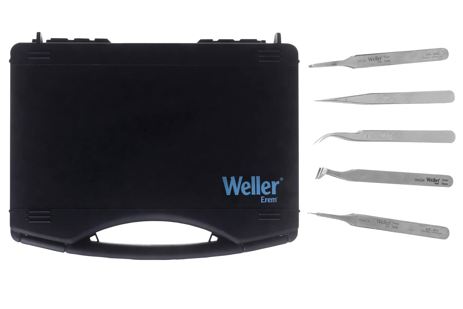 Weller Erem 3500TP Premium Präzisionspinzette Set mit Abgestumpften Schneiden, 5 Teiliges