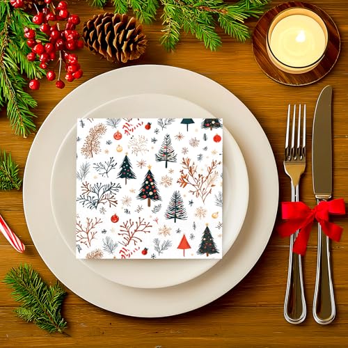 Tbsone Christmas Paper Napkins Disposable: 3-Ply Napkins with Watercolor Xmas Trees, Holiday Party Table Decor for Luncheon, Dinner, Dessert, Cocktail, Appetizer (6.5 x 6.5 Inches, 50 Pack) – Image 5