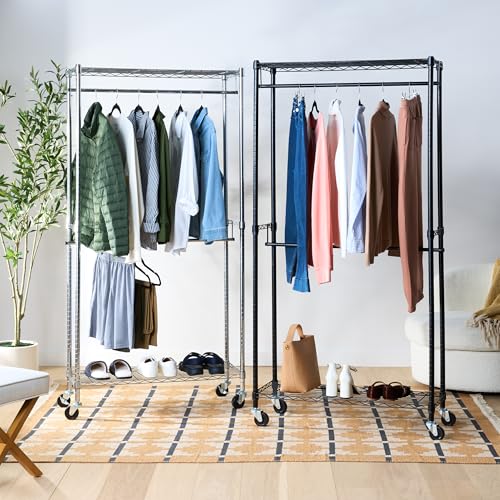 Image of Amazon Basics Adjustable Double Rod Rolling Garment Rack, Hanging Clothes Closet Organizer with Wheels, Heavy Duty, 36 inch x 14 inch x 72 inch, Black