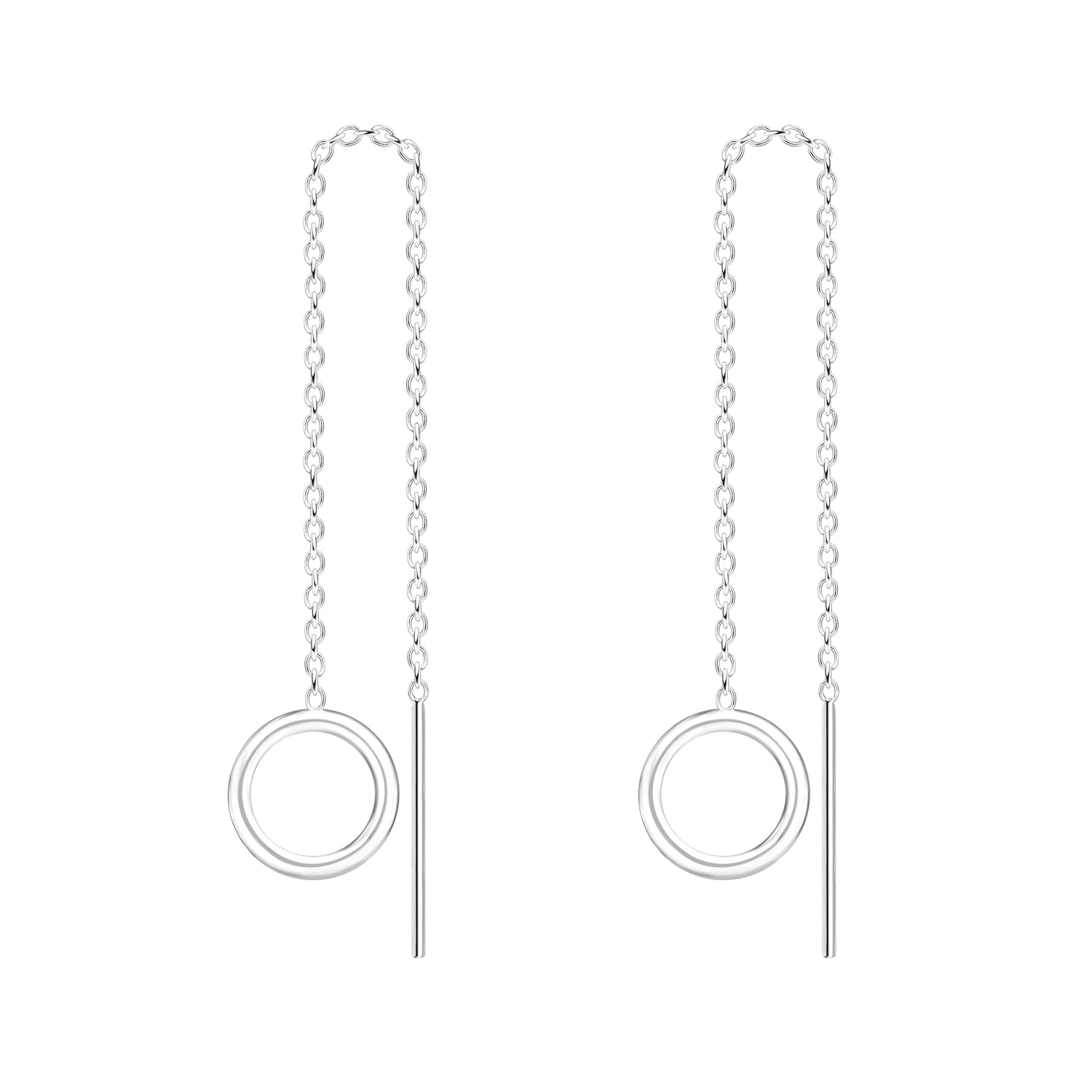 925 Silber Ohrringe Hängend Durchzieher Kreis Ring Offen Anhänger Lang Damen Einfädler Ohrhänger zum Durchziehen Modern Minimalistisch Brautschmuck