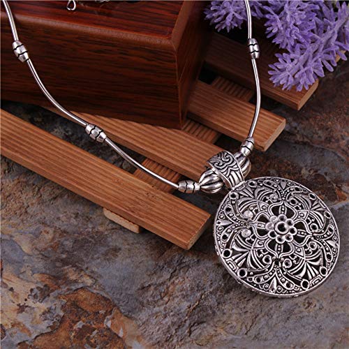 THTHT Joyería De La Vendimia De Bohemiau00a0u00a0u00a0Collares De Cadena De Plata Gypsy Étnico Hueco Tallado Flor De Metal Colgantes Collares para Las Mujeres