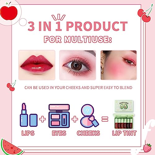 6 Colors Lip Tint Stain Set, Multi-Use Lip & Cheek Tint Korean Makeup Mini Liquid Lipstick, Avocado Moisturizing Lip Stain Lip Gloss - Thumbnail 7