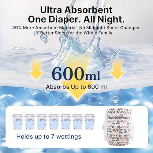 Image of BubblePanda Overnight Diapers Baby Diaper Nighttime Protection Size 7 | Diapers Nighttime Protection with Dual Absorbent Core, Wider Absorbent Zone, Leak Proof Soft Surface, Disposable (Count 60)