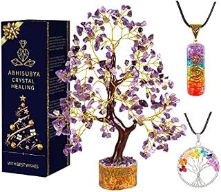 ABHISUBYA Amethyst Crystal Tree of Life - Purple Ornaments - Stones and Crystals - Protection Crystals - Crystal Ornaments Gifts - Gemstones and Crystals - Crystal Gifts