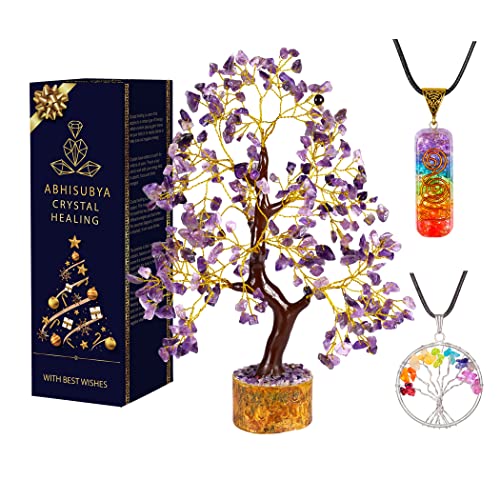 ABHISUBYA Arbre de vie en cristal d'améthyste - Ornements violets - Pierres et cristaux - Cristaux de protection - Ornements en cristal - Cadeaux en cristal Cover