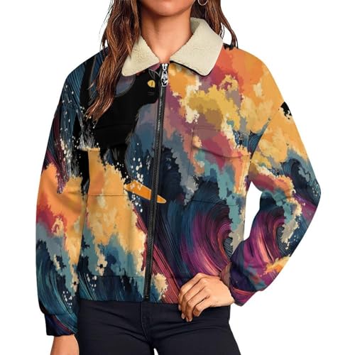 Veste polaire femme chat noir blouson sweat grandes tailles manteau d'hiver
