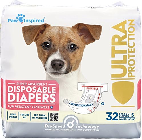 Paw Inspired 32ct Disposable Dog Diapers | Female Dog Diapers Ultra Protection | Diapers for Dogs in Heat, Excitable Urination, or Incontinence (Small)