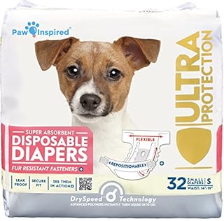 Paw Inspired 32ct Disposable Dog Diapers | Female Dog Diapers Ultra Protection | Diapers for Dogs in Heat, Excitable Urination, or Incontinence (Small)