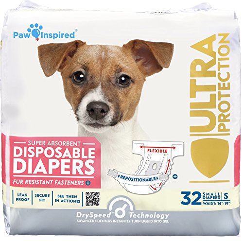 Paw Inspired 32ct Disposable Dog Diapers | Female Dog Diapers Ultra Protection | Diapers for Dogs in Heat, Excitable Urination, or Incontinence (Small) by Paw Inspired - Used condition - US$11.98