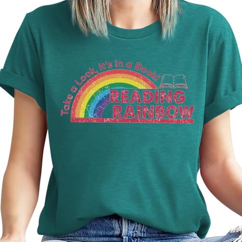 Image of Take a Look It's in a Book Shirt for Women Funny Reading Rainbow Graphic T Shirt Book Lover Gift Tee Tops