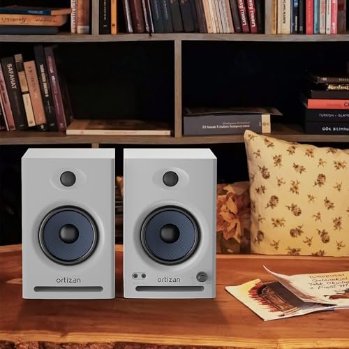 Image of Ortizan C7 Dual-Mode 2.0 Studio Monitors, Active Monitor Speakers for Near Field Music Production, Bluetooth 5.3 Wireless Computer PC Monitor Gaming Bookshelf Speakers(Pair, Beige)