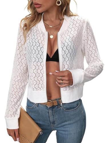 SweatyRocks Women's Spring Lace Patchwork Cardigan Lightweight Casual Long Sleeve Vintage Jackets