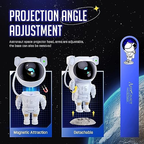 Image of Astronaut Galaxy Star Projector Night Light /Lamp With Remote Control | Rechargeable 360 Rotation Magnetic Usb Adjustable Timer Night Light For Kids - Abs, Fluorescent, White