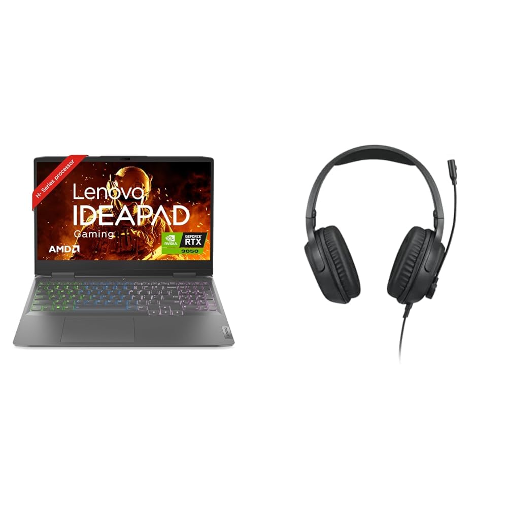 Lenovo IdeaPad Gaming 3 AMD Ryzen 5 6600H 15.6" (39.62cm) FHD IPS 120Hz Gaming Laptop (8GB/512GB SSD/Win11/Office/NVIDIA RTX 3050 4GB/Onyx Grey/2.32Kg), 82SB00V2IN + H100 IdeaPad Gaming Headset